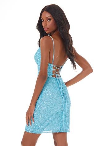 Ashley Lauren 4407 Size 2 Iridescent Blue Cocktail Dress sequins v neckline homecoming dress - Image 9