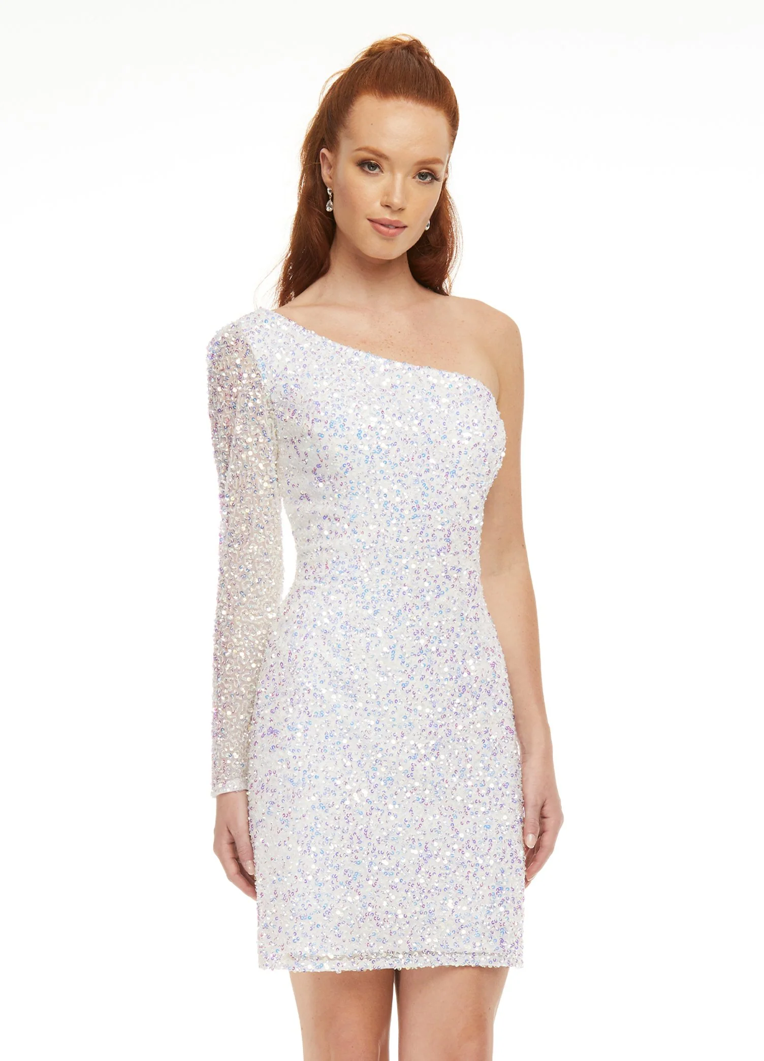Ashley Lauren 4457 Size 00, 14 Purple Cocktail Dress Sequin Long Sleeve - Image 10