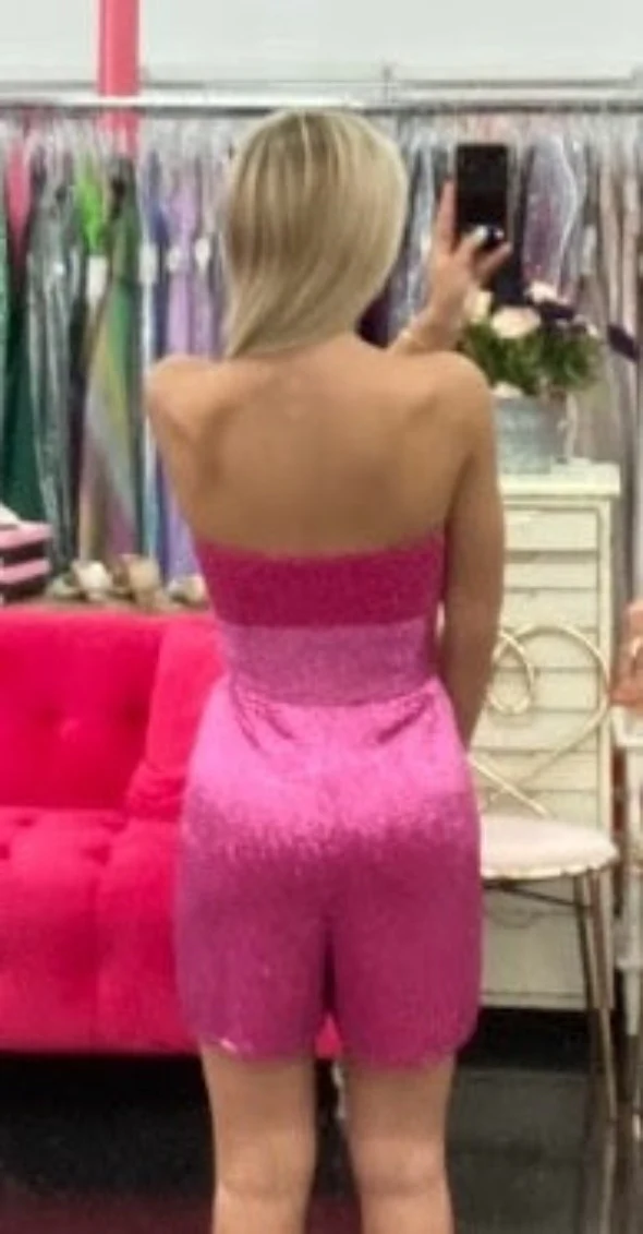 Ashley Lauren 4493 Size 4 Fuchsia Pageant Romper Liquid Beaded - Image 3