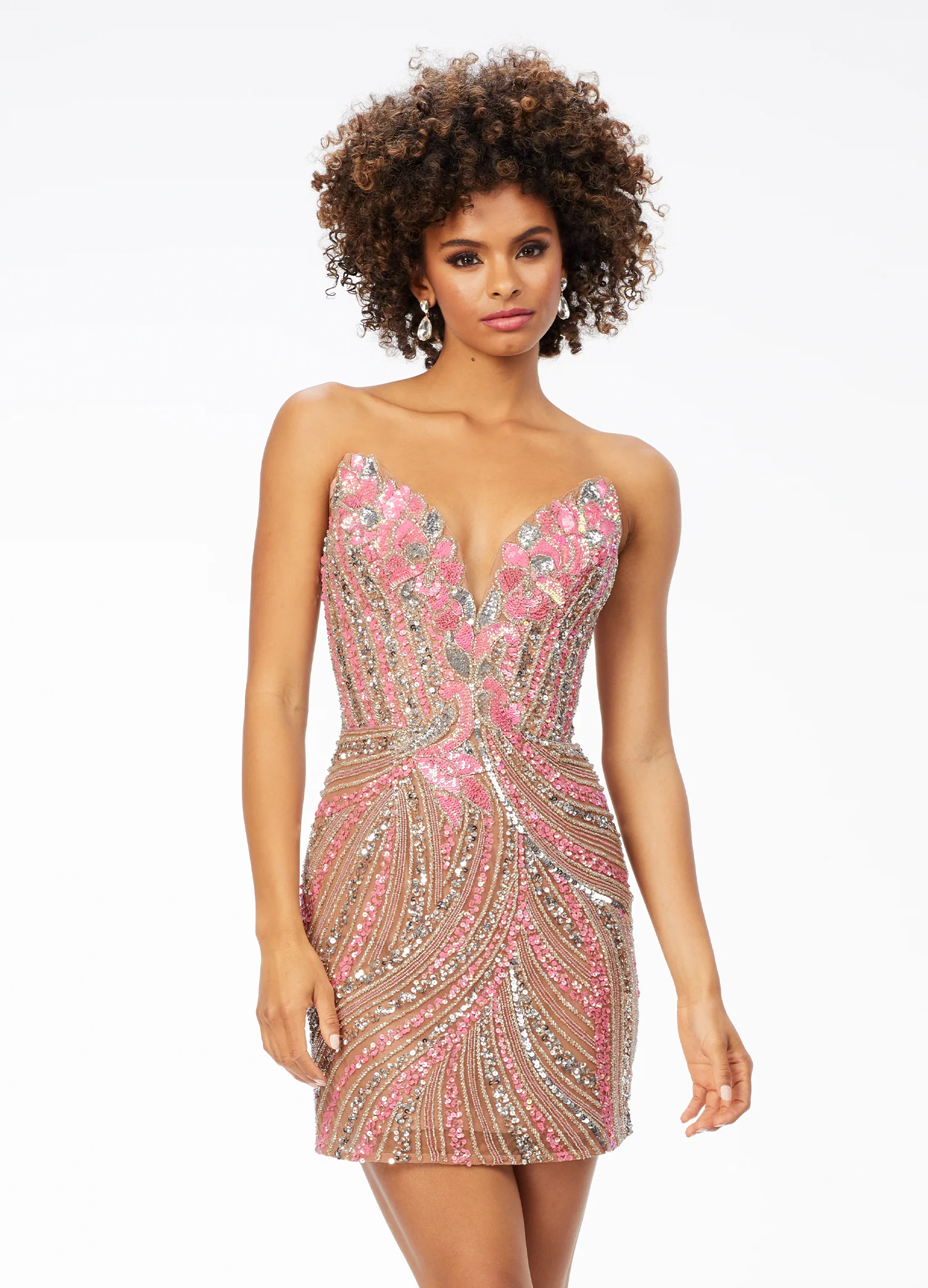 Ashley Lauren 4500 Short Cocktail Dress Peak Point V Neck Formal Beaded Sequin Gown - Image 22