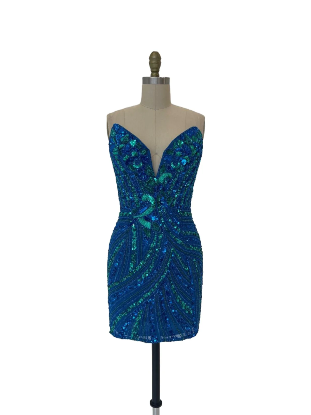 Ashley Lauren 4500 Short Cocktail Dress Peak Point V Neck Formal Beaded Sequin Gown - Image 29