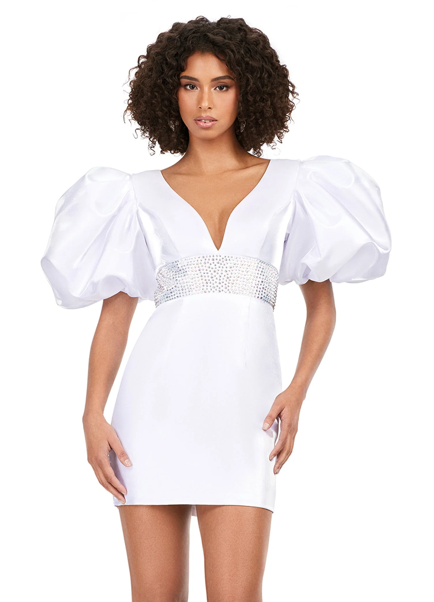 Ashley Lauren 4549 Satin Cocktail Dress Puff Sleeve - Image 10