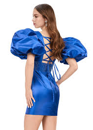 Ashley Lauren 4549 Satin Cocktail Dress Puff Sleeve - Image 12