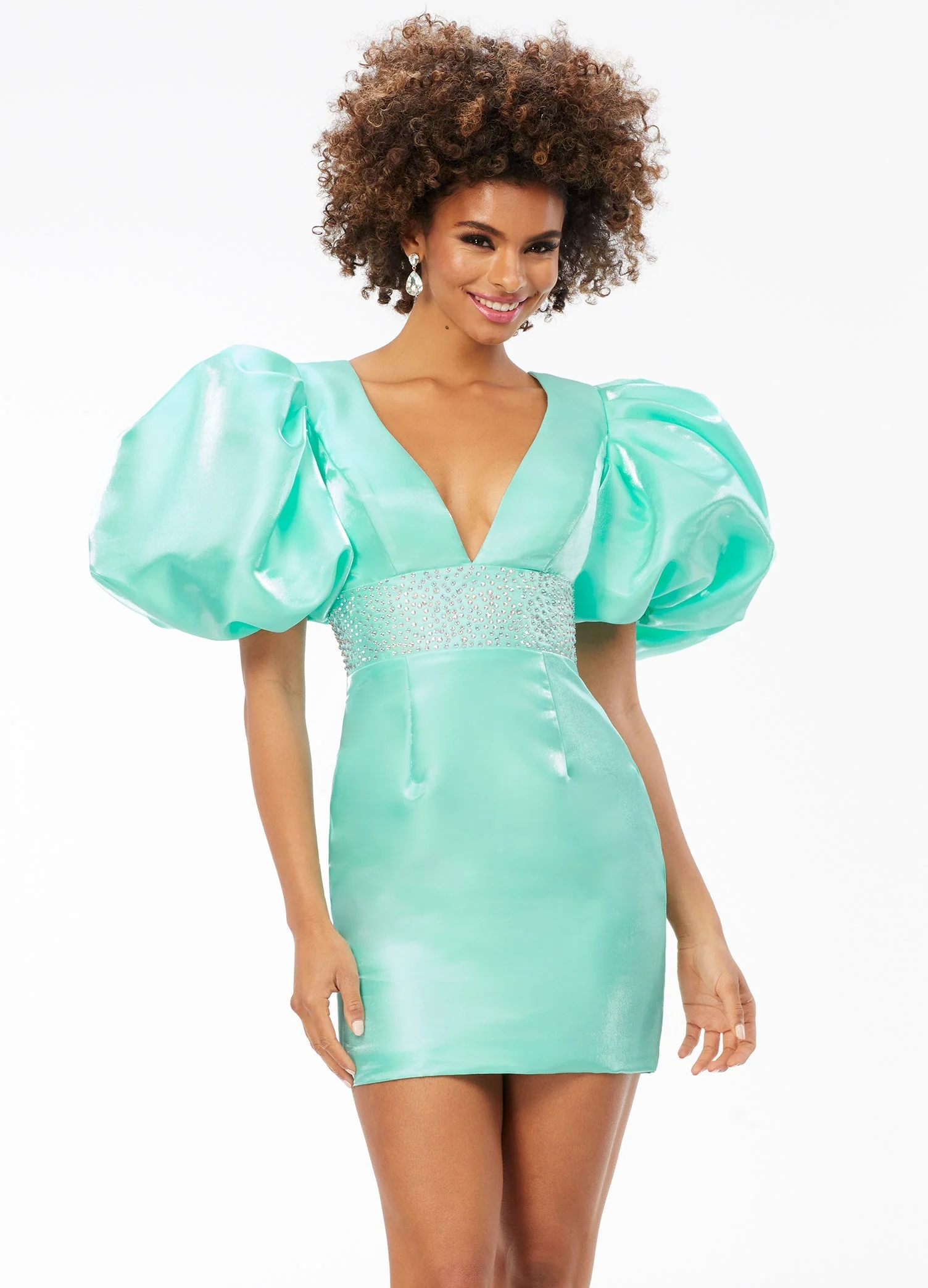 Ashley Lauren 4549 Satin Cocktail Dress Puff Sleeve - Image 13
