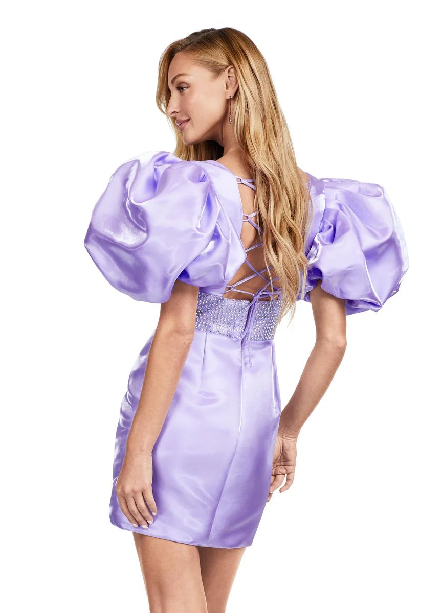 Ashley Lauren 4549 Satin Cocktail Dress Puff Sleeve - Image 21