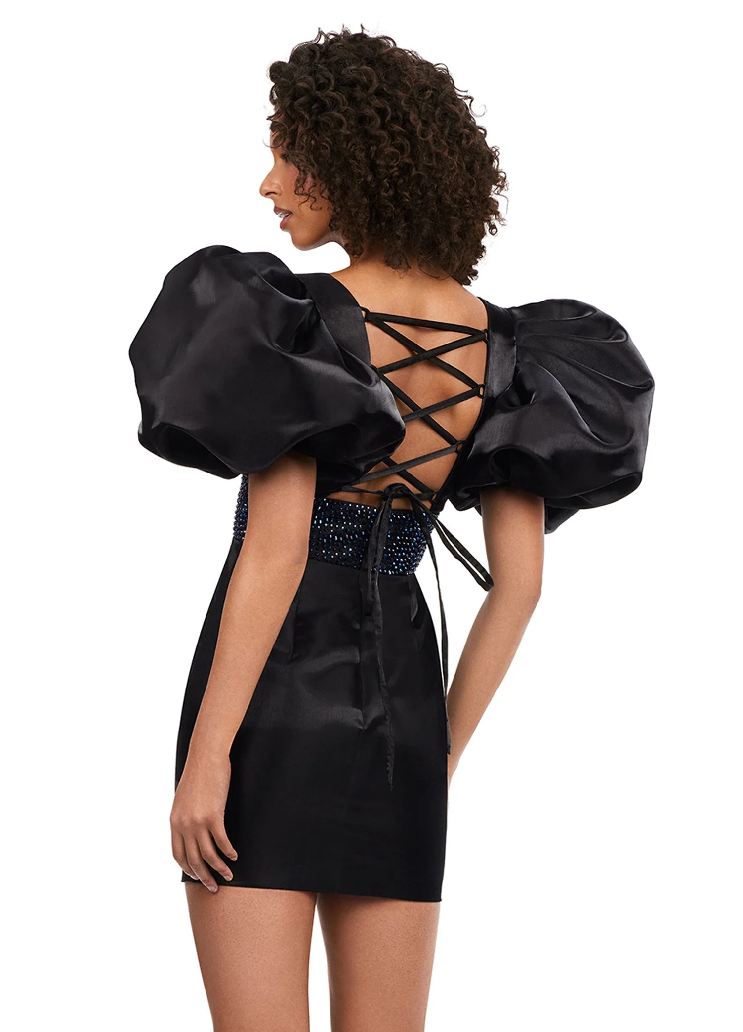 Ashley Lauren 4549 Satin Cocktail Dress Puff Sleeve - Image 4