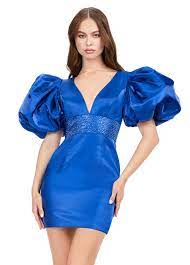 Ashley Lauren 4549 Satin Cocktail Dress Puff Sleeve - Image 6