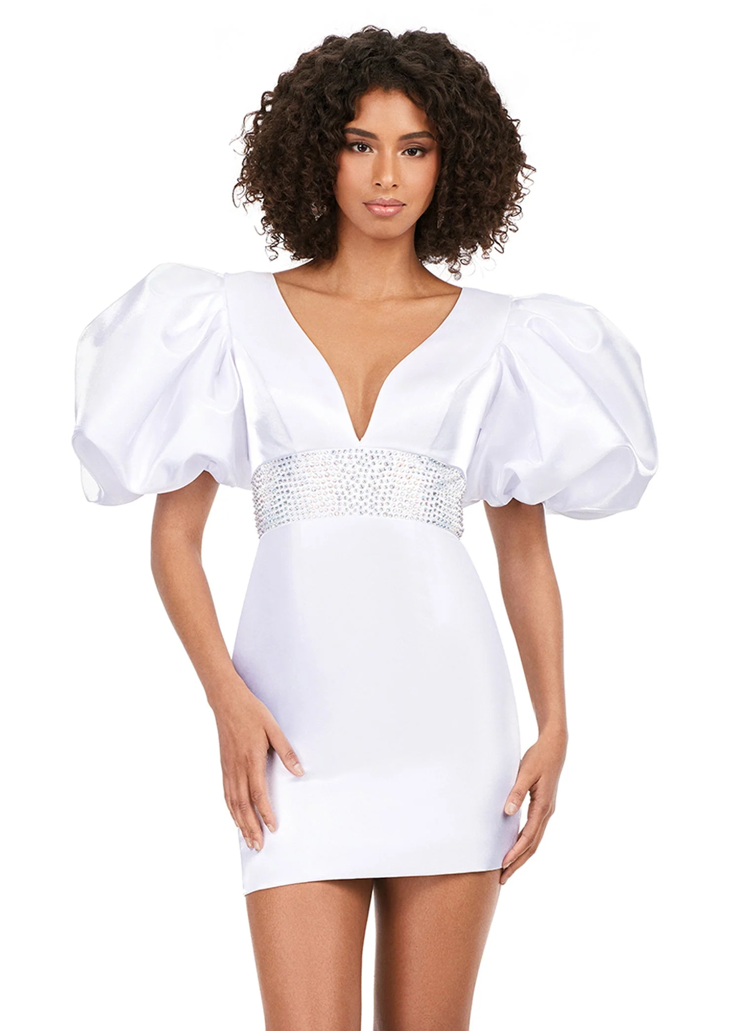 Ashley Lauren 4549 Satin Cocktail Dress Puff Sleeve - Image 7