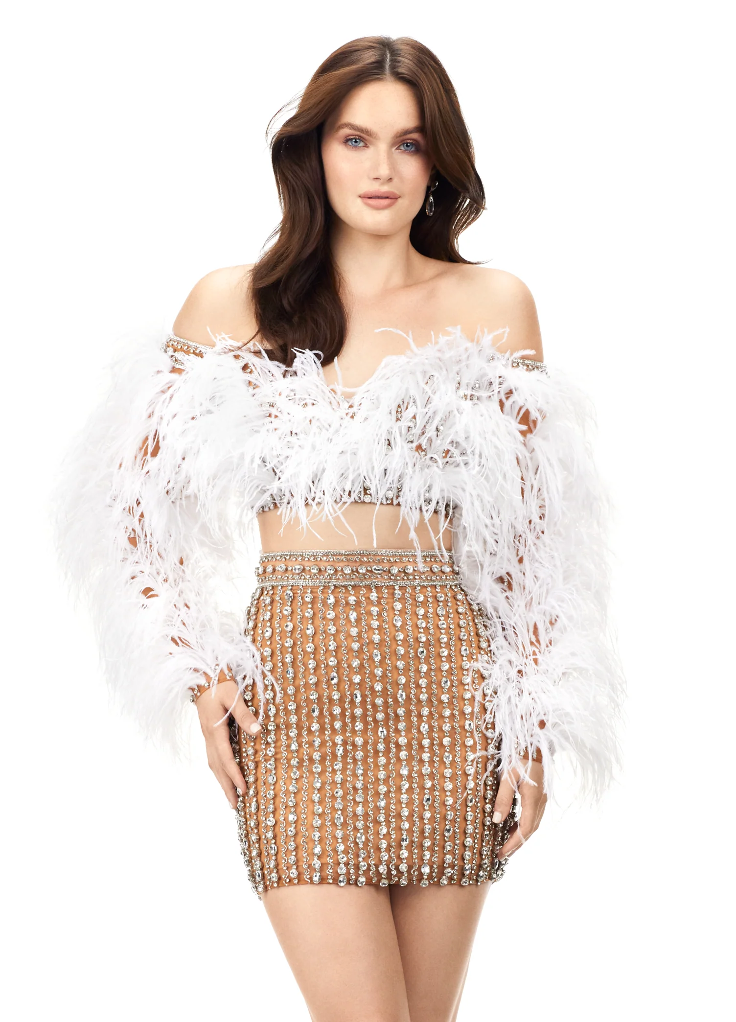 Ashley Lauren 4562 Two Piece Cocktail Dress with Feathers - Image 3