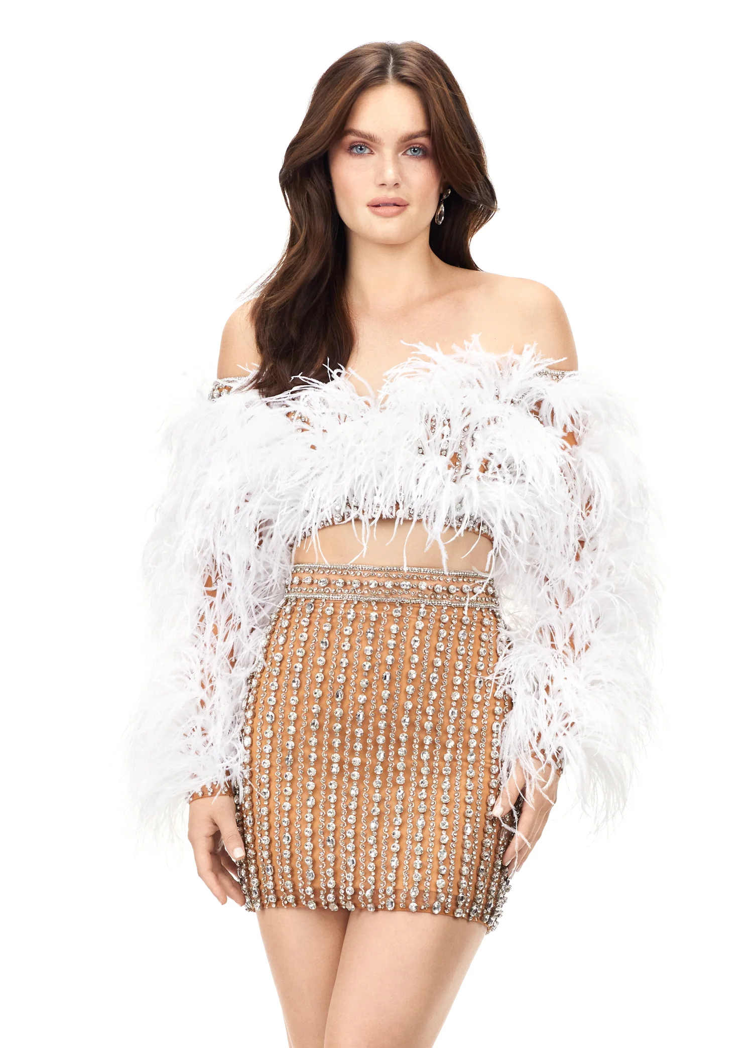 Ashley Lauren 4562 Two Piece Cocktail Dress with Feathers - Image 4