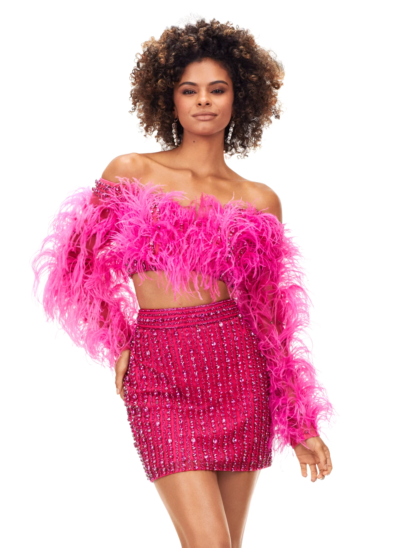 Ashley Lauren 4562 Two Piece Cocktail Dress with Feathers - Image 5