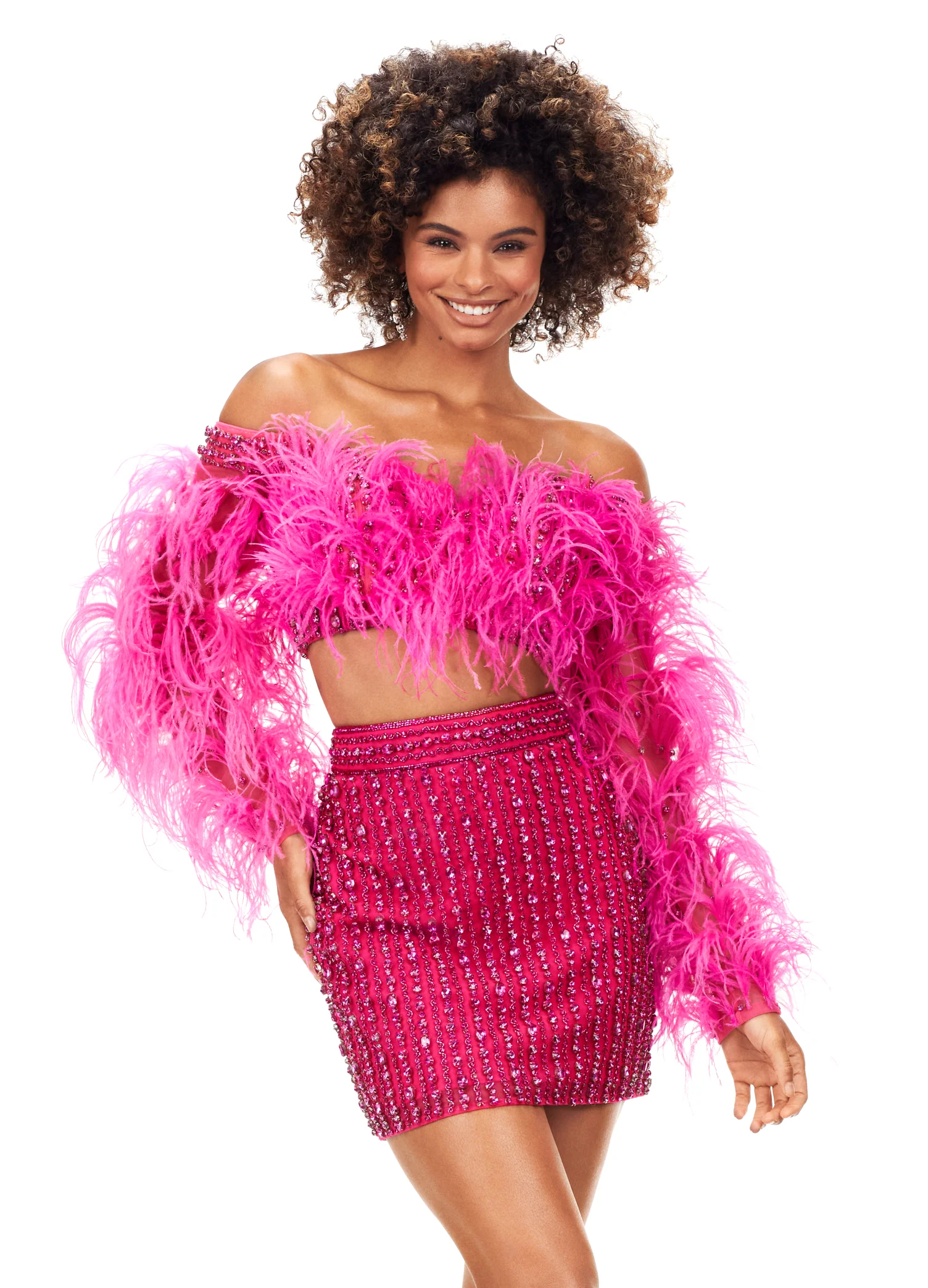 Ashley Lauren 4562 Two Piece Cocktail Dress with Feathers - Image 6