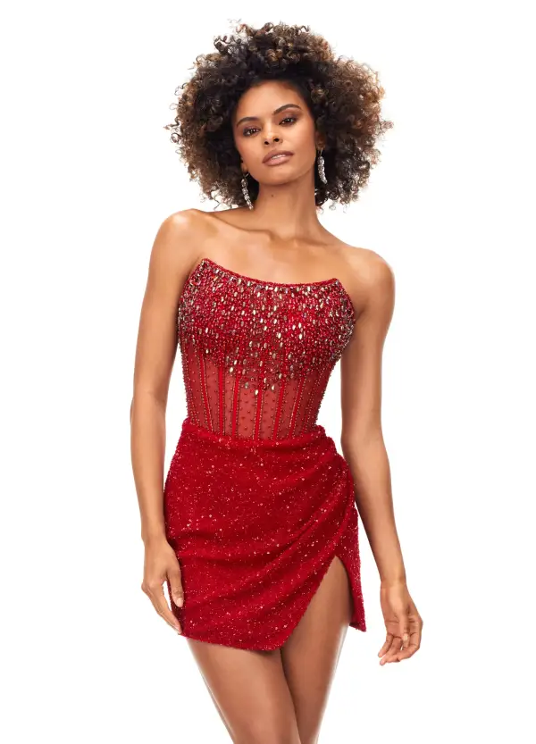 ASHLEYlauren 4564 Sequin Beaded Cocktail Dress Crystal Corset Sheer Short Homecoming - Image 22