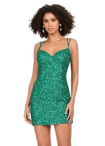 Ashley Lauren 4625 size 12 Hot Pink Sequin Spaghetti Strap Cocktail Dress with Lace Up Back - Image 4