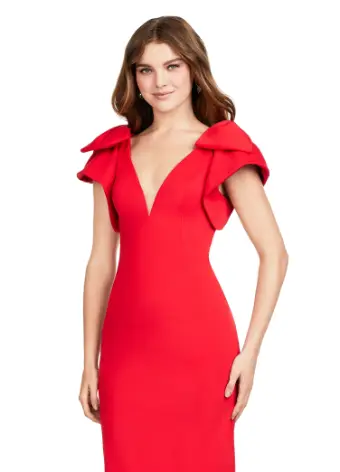 Ashley Lauren 4656 Scuba Cocktail Dress with Bows Fitted Skirt Deep V Neckline Formal Prom - Image 2