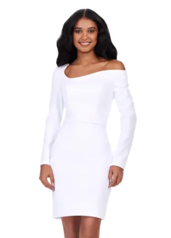 Ashley Lauren 4674 Fitted Scuba Cocktail Dress with Asymmetrical Neckline Prom Formal - Image 2