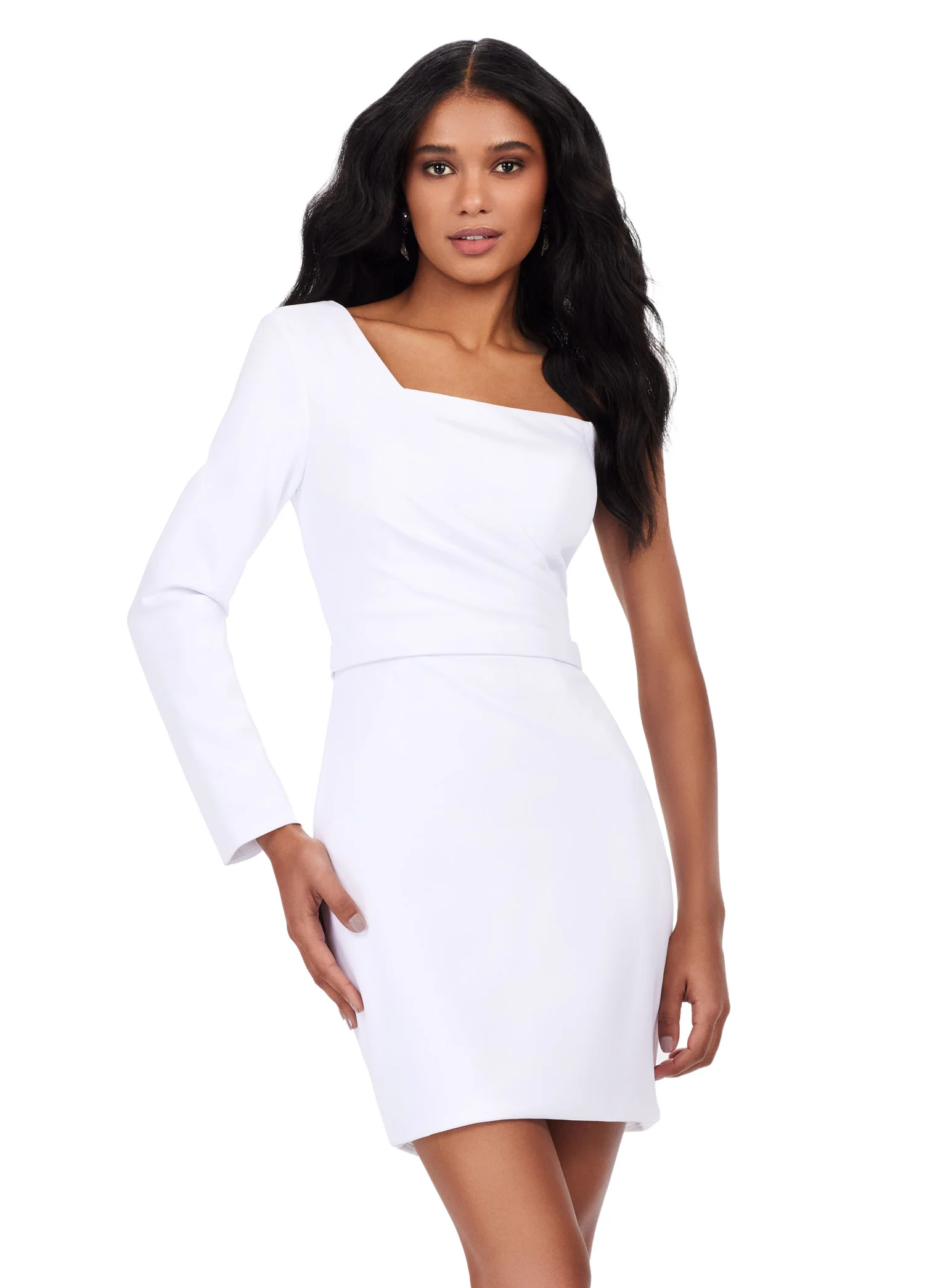 Ashley Lauren 4678 One Sleeve Scuba Cocktail Dress with Ruching Prom Formal - Image 4