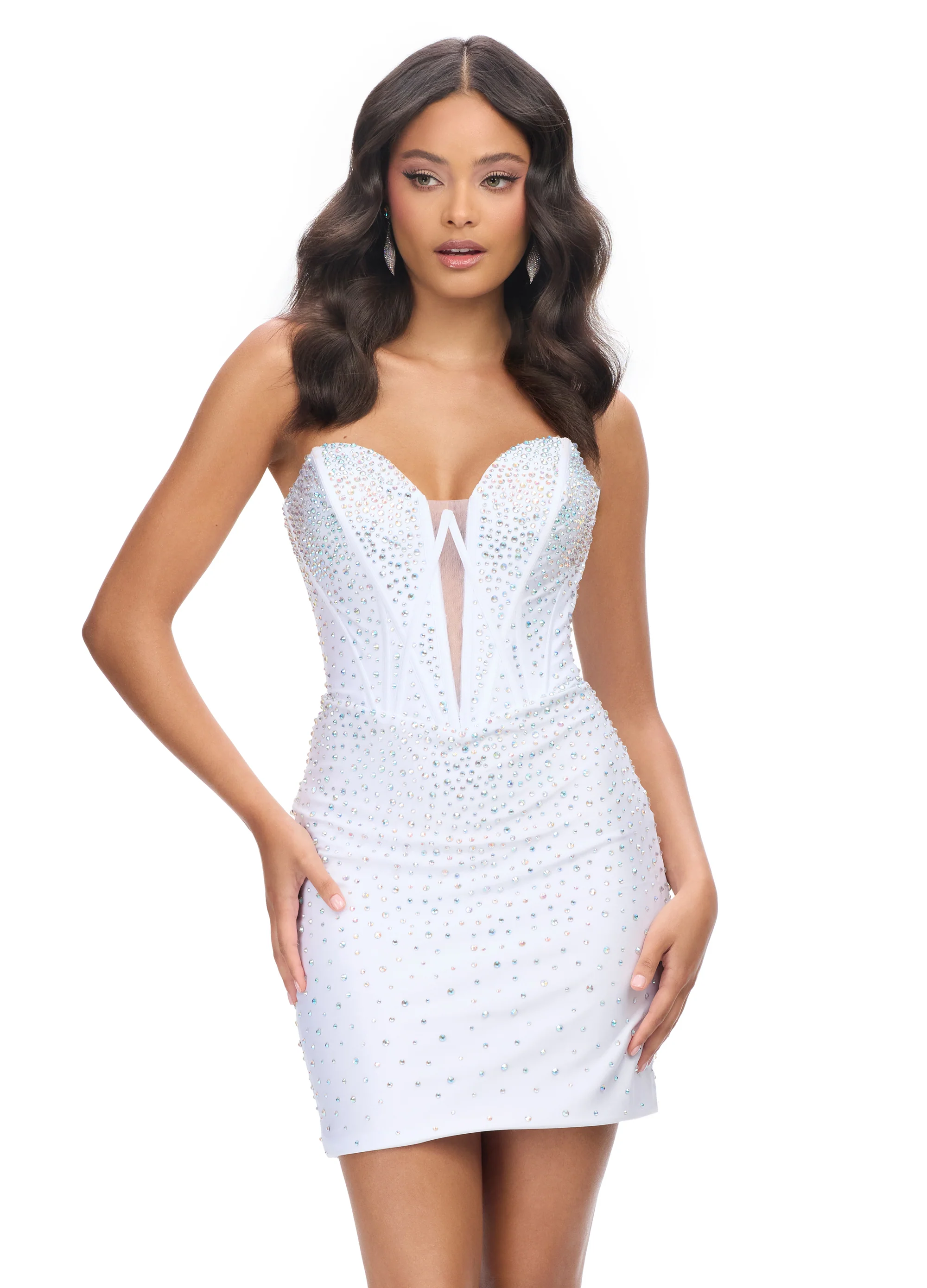 Ashley Lauren 4689 Jersey Cocktail Dress with Corset Bustier and Press On Stones - Image 5
