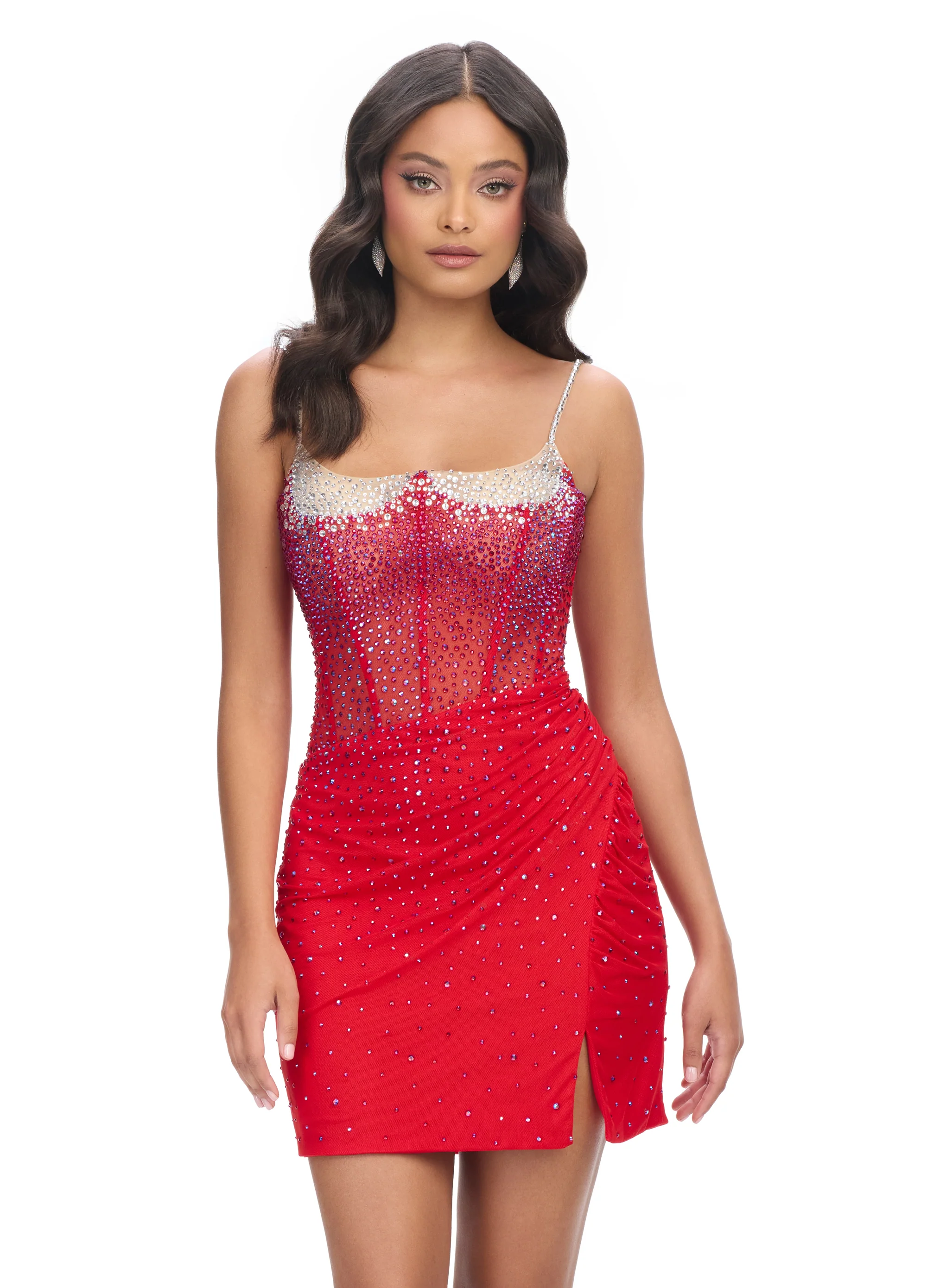 Ashley Lauren 4690 Cocktail Dress Corset Sheer Left Leg Slit Spaghetti Straps - Image 7