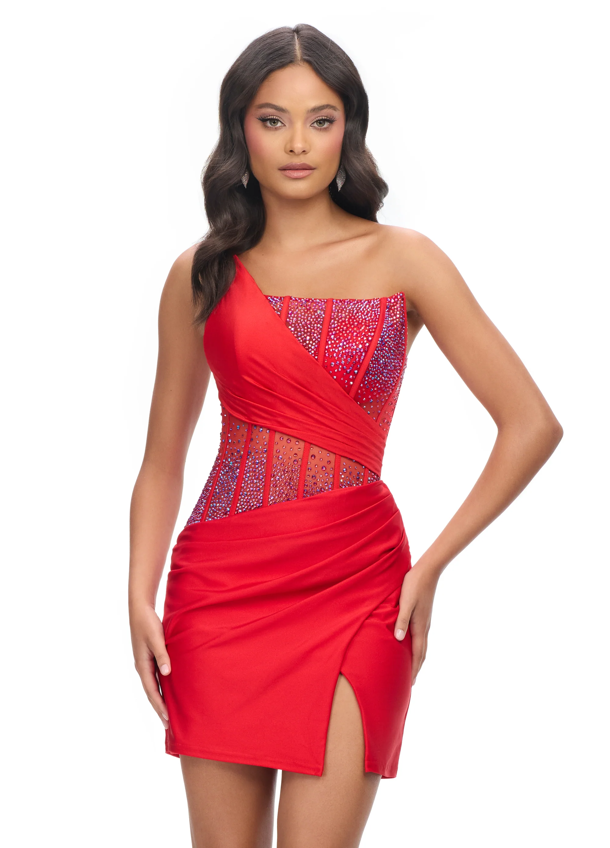 Ashley Lauren 4691 One Shoulder Jersey Cocktail Dress with Beaded Bustier - Image 7