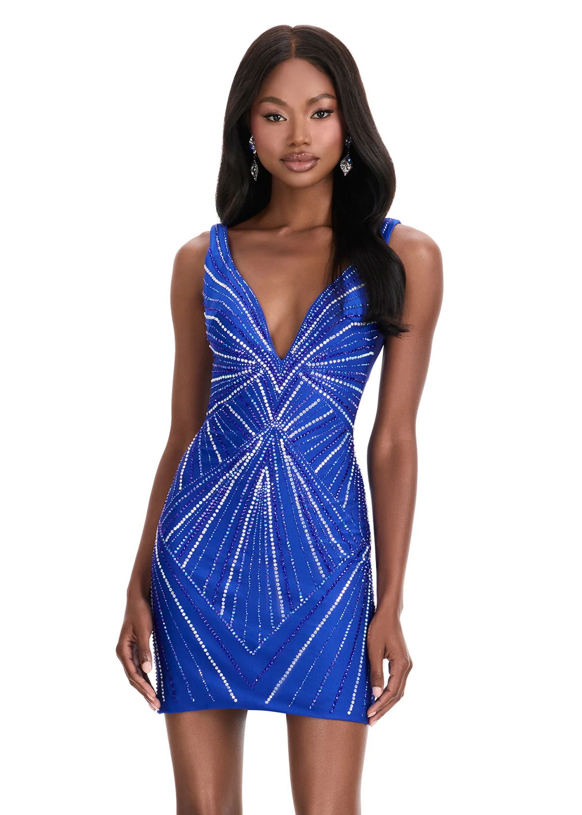 Ashley Lauren 4723 V Neckline Cocktail Dress Press Stone Design Stretch - Image 11