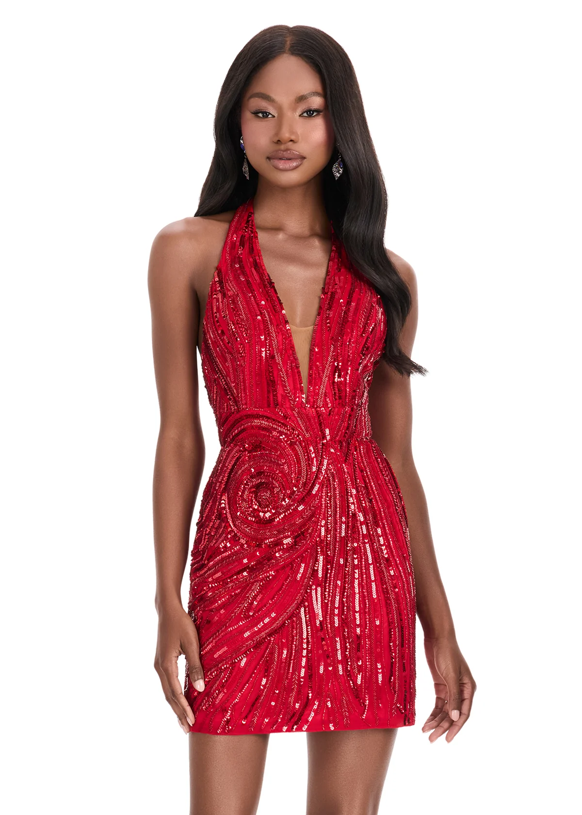 Ashley Lauren 4791 Halter Cocktail Dress Sequins Homecoming Backless Short Formal Gown