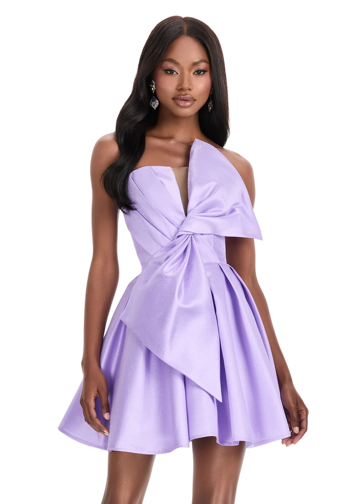 Ashley Lauren 4816 Short Flared Bow Pleated Cocktail Dress Homecoming Gown V neck Formal - Image 10