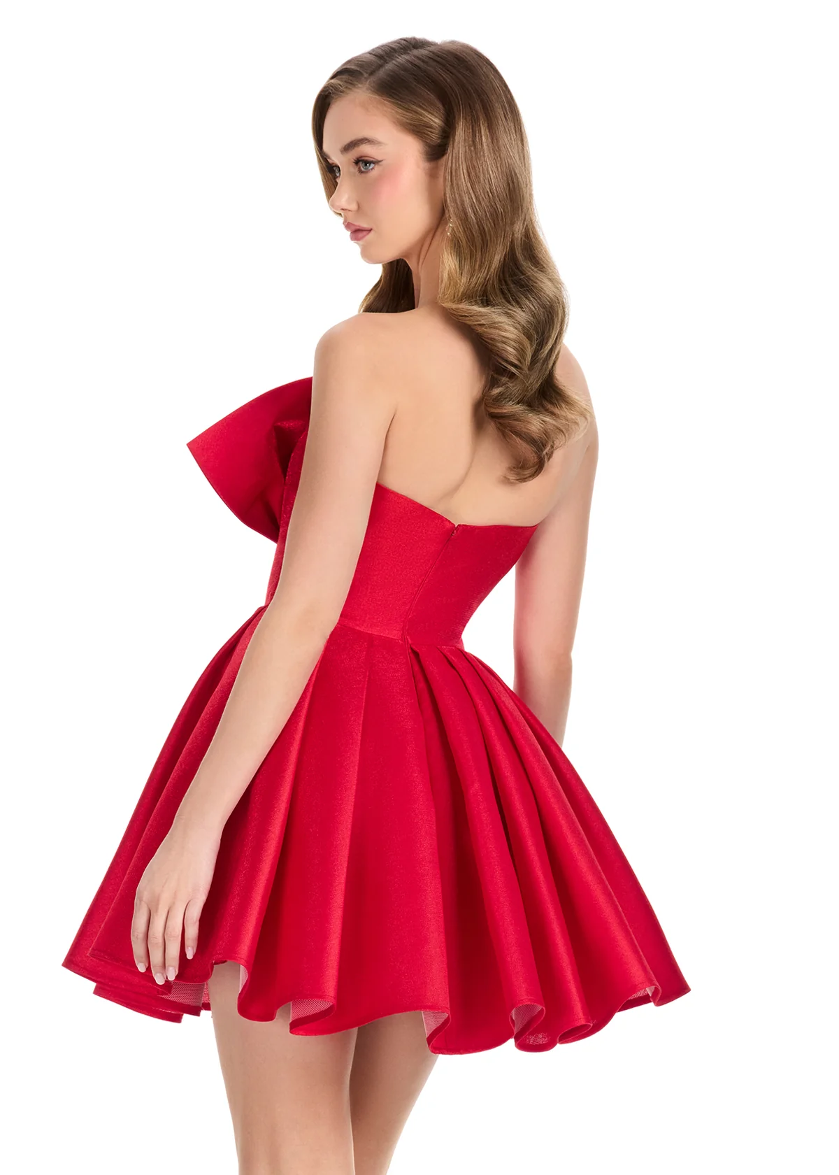 Ashley Lauren 4816 Short Flared Bow Pleated Cocktail Dress Homecoming Gown V neck Formal - Image 4