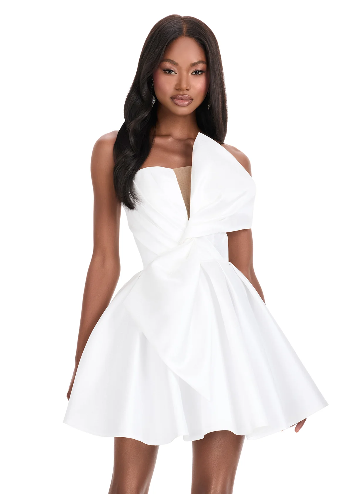 Ashley Lauren 4816 Short Flared Bow Pleated Cocktail Dress Homecoming Gown V neck Formal - Image 5