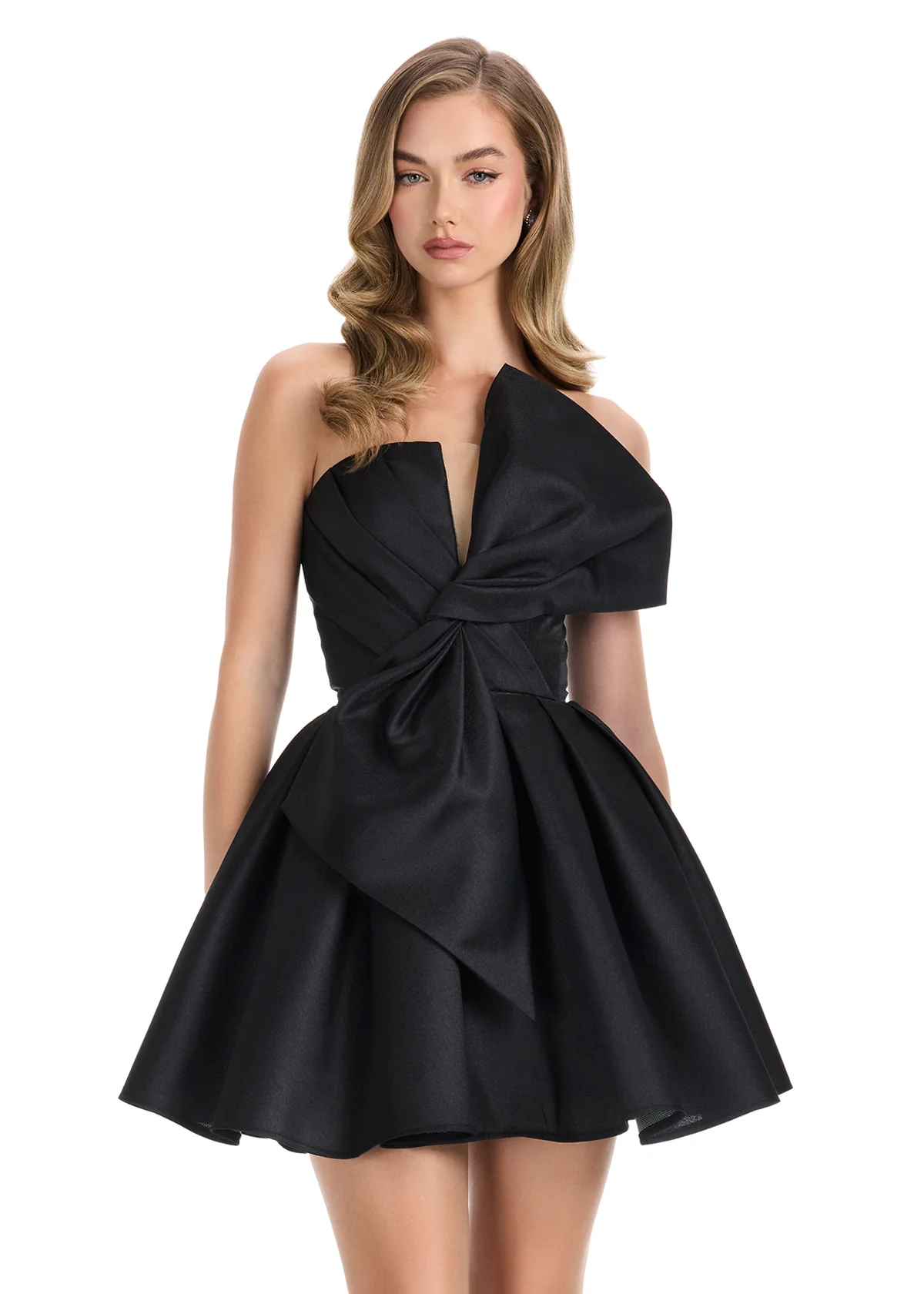 Ashley Lauren 4816 Short Flared Bow Pleated Cocktail Dress Homecoming Gown V neck Formal - Image 7