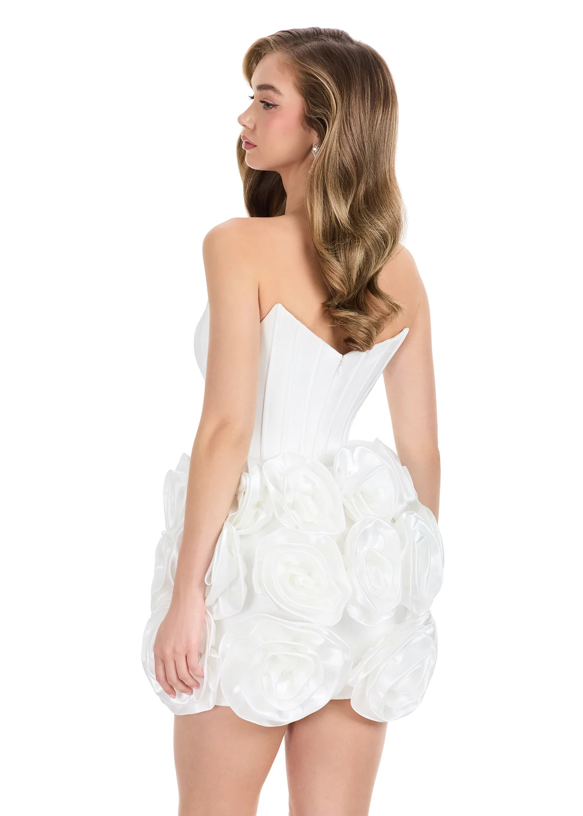 Ashley Lauren 4831 Satin Cocktail Dress Corset Oversized Flower Skirt - Image 6
