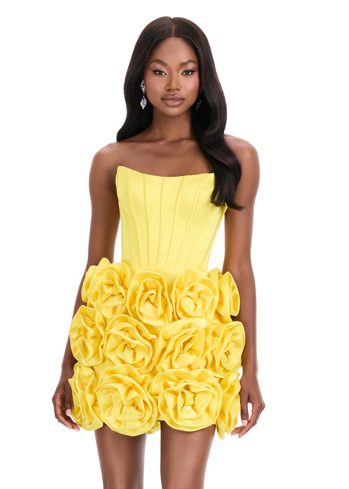 Ashley Lauren 4831 Satin Cocktail Dress Corset Oversized Flower Skirt - Image 7