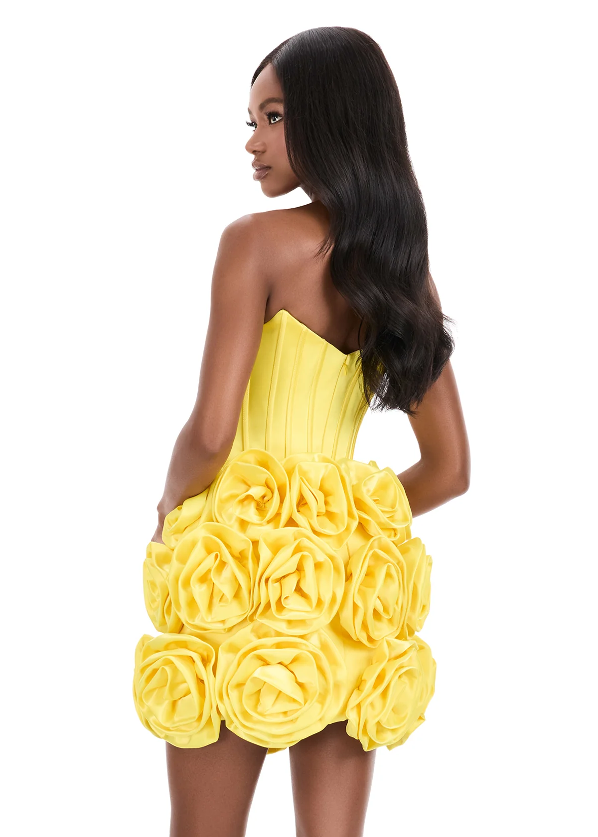Ashley Lauren 4831 Satin Cocktail Dress Corset Oversized Flower Skirt - Image 8