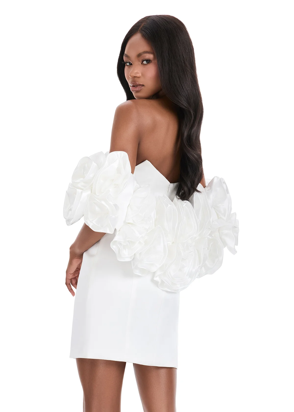 Ashley Lauren 4832 satin mini cocktail dress puff floral sleeves shrug - Image 6