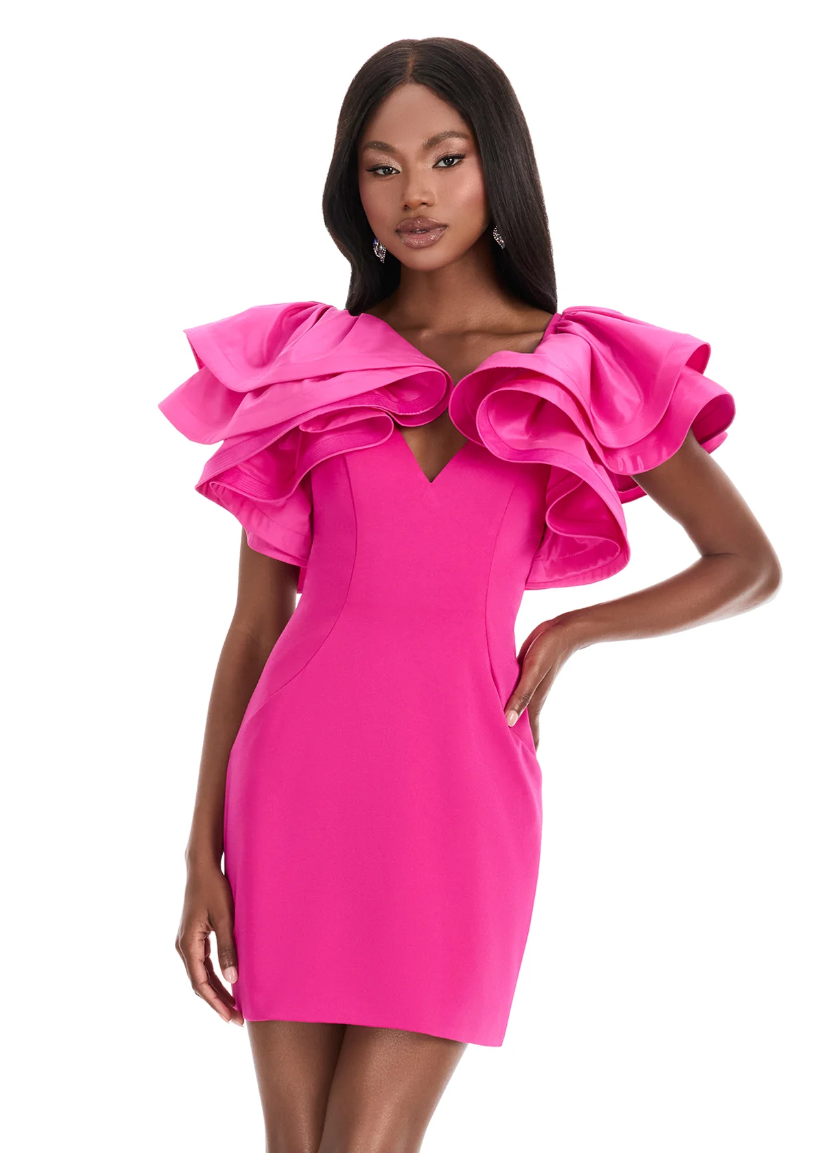 Ashley Lauren 4841 Short Fitted Ruffle Sleeve Cocktail Dress Formal Pageant Interview Gown - Image 2