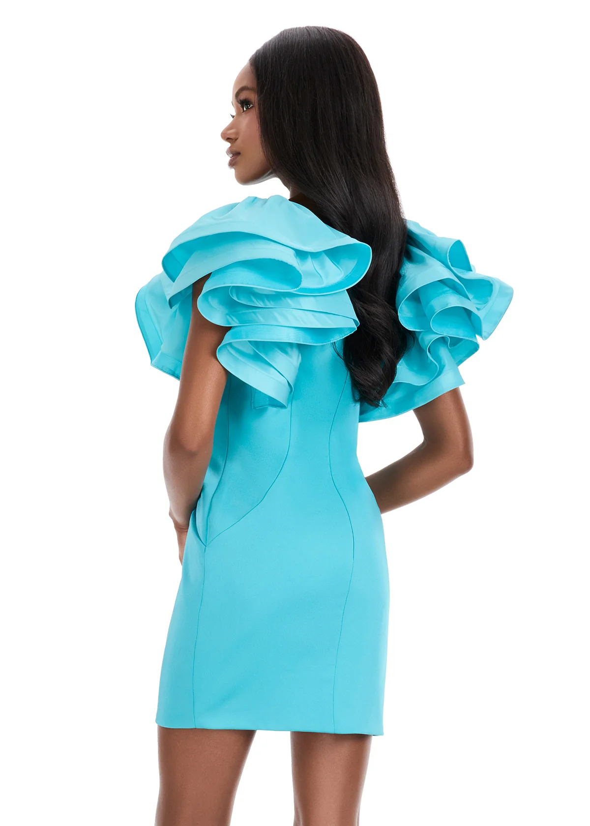 Ashley Lauren 4841 Short Fitted Ruffle Sleeve Cocktail Dress Formal Pageant Interview Gown - Image 3