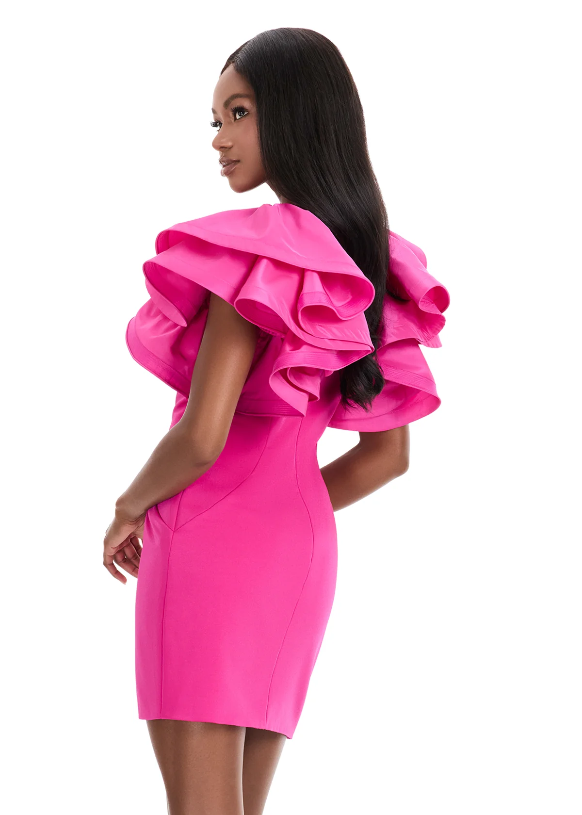 Ashley Lauren 4841 Short Fitted Ruffle Sleeve Cocktail Dress Formal Pageant Interview Gown - Image 4