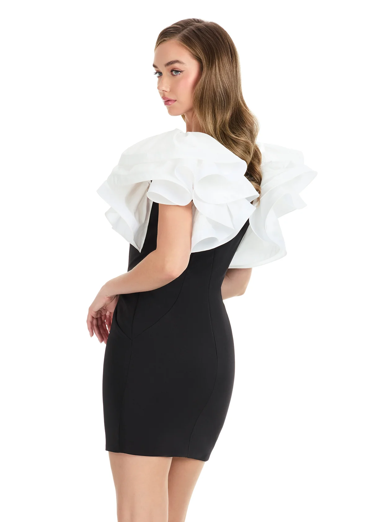 Ashley Lauren 4841 Short Fitted Ruffle Sleeve Cocktail Dress Formal Pageant Interview Gown - Image 6