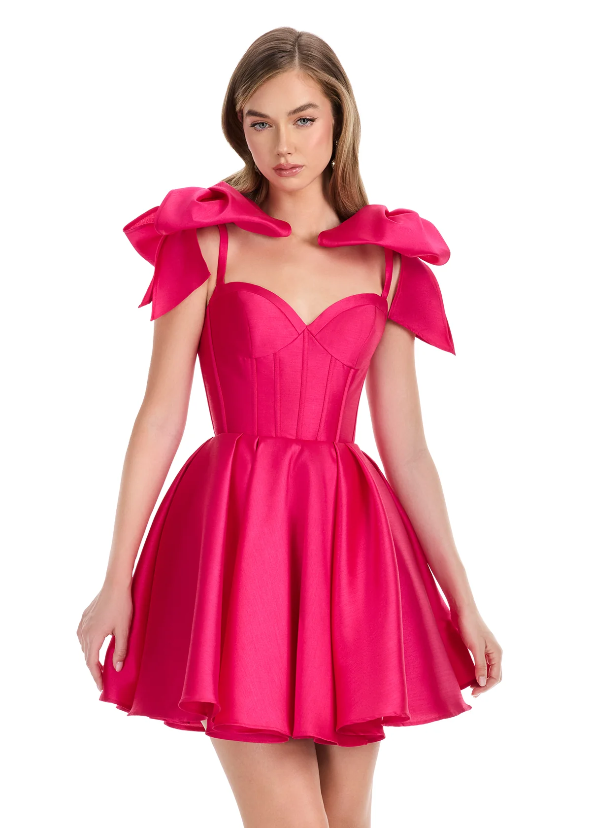 Ashley Lauren 4855 Size 12 Ivory Short Bow Homecoming Dress Cocktail Gown Corset Fit & Flare Pageant - Image 3