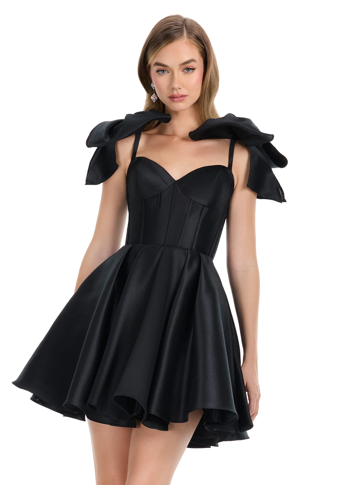 Ashley Lauren 4855 Size 12 Ivory Short Bow Homecoming Dress Cocktail Gown Corset Fit & Flare Pageant - Image 4