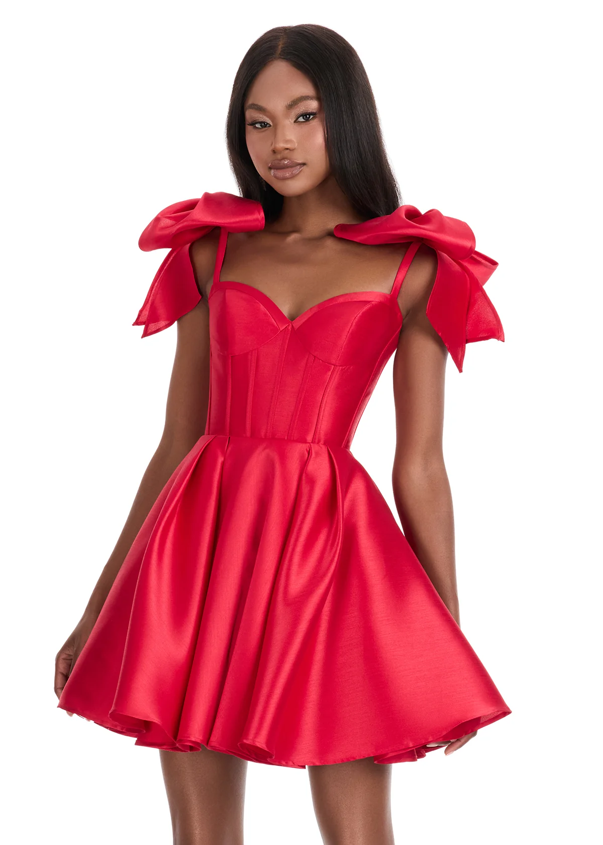 Ashley Lauren 4855 Size 12 Ivory Short Bow Homecoming Dress Cocktail Gown Corset Fit & Flare Pageant - Image 5