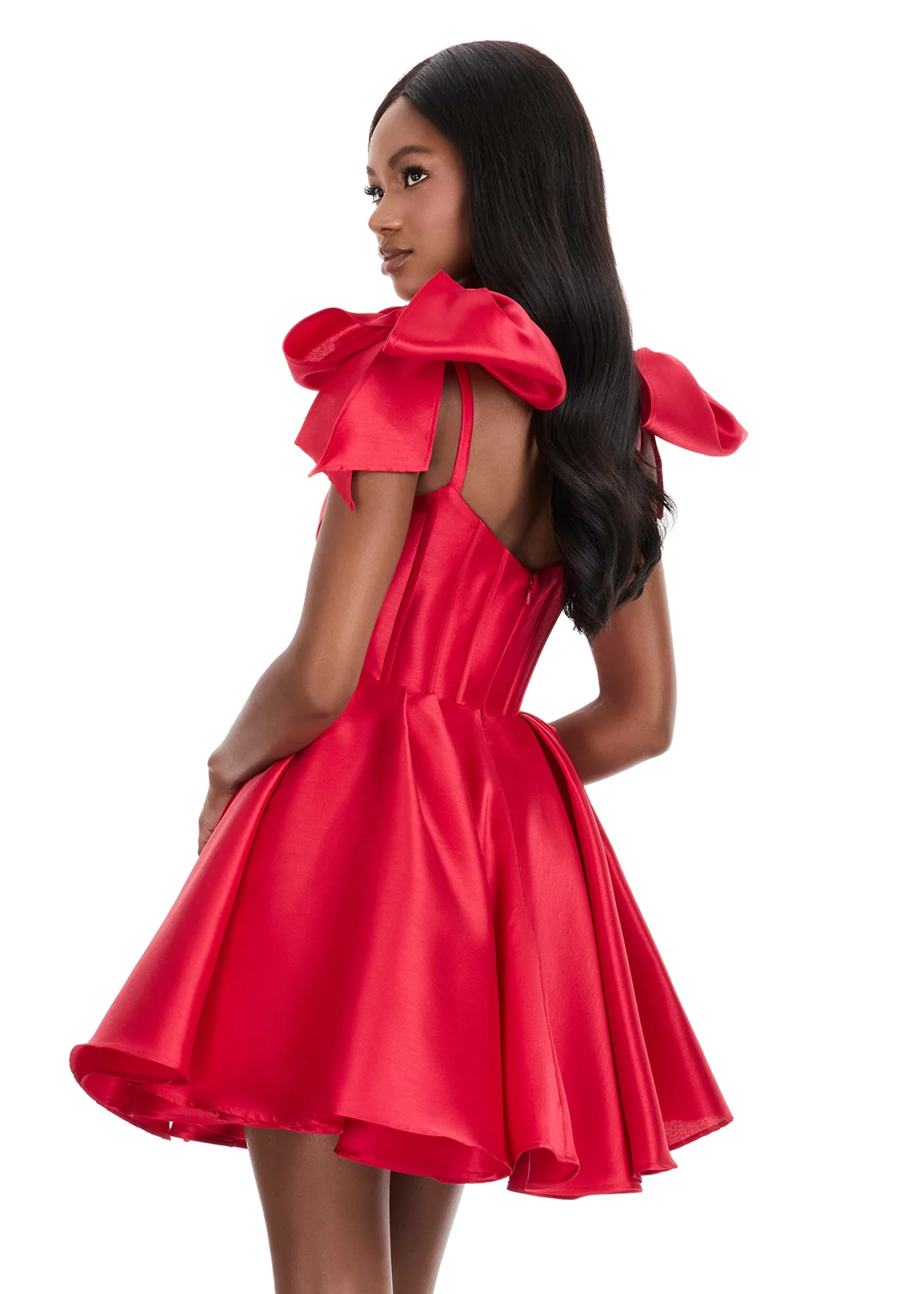 Ashley Lauren 4855 Size 12 Ivory Short Bow Homecoming Dress Cocktail Gown Corset Fit & Flare Pageant - Image 6