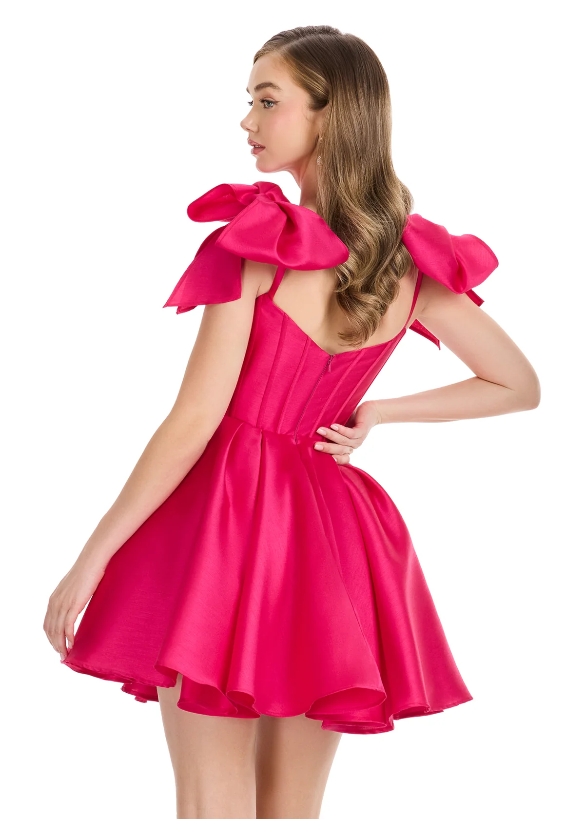 Ashley Lauren 4855 Size 12 Ivory Short Bow Homecoming Dress Cocktail Gown Corset Fit & Flare Pageant - Image 8