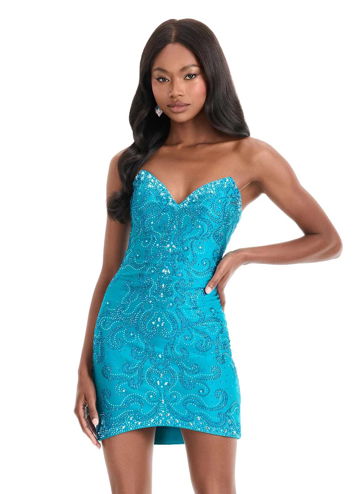 Ashley Lauren 4862 Short Fitted Cocktail Dress Homecoming Crystal Sweetheart Formal Gown - Image 3