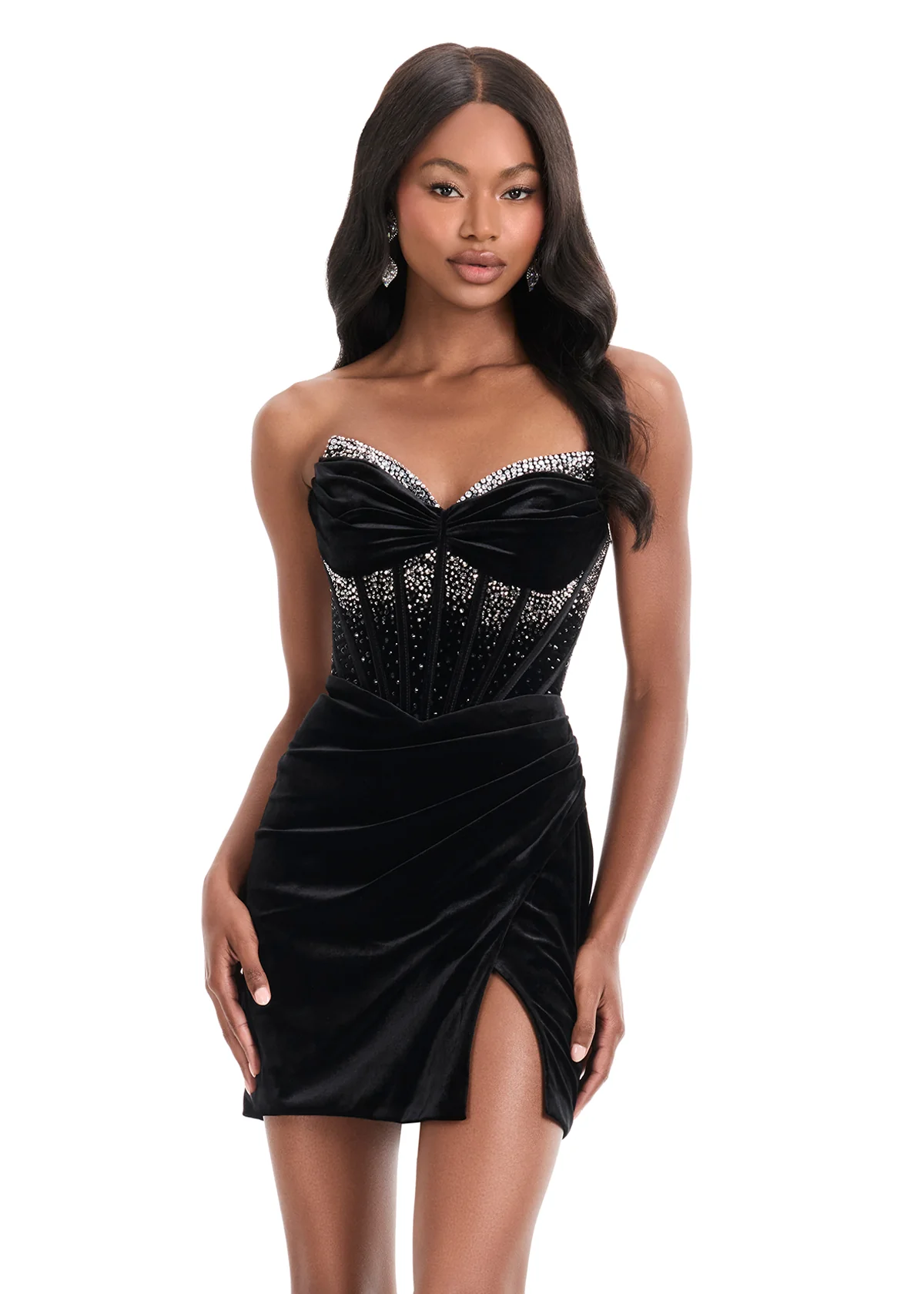 Ashley Lauren 4865 Size 8 Teal Short Velvet Homecoming Dress Corset Crystal Slit Cocktail Gown Fitted - Image 5