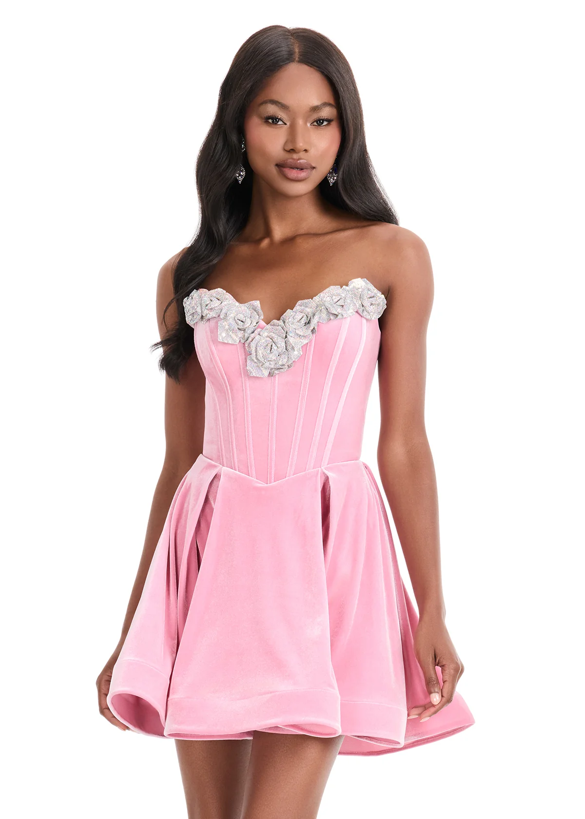 Ashley Lauren 4871 Homecoming Dress Short Velvet Cocktail Dress Fit & Flare Crystal Flower