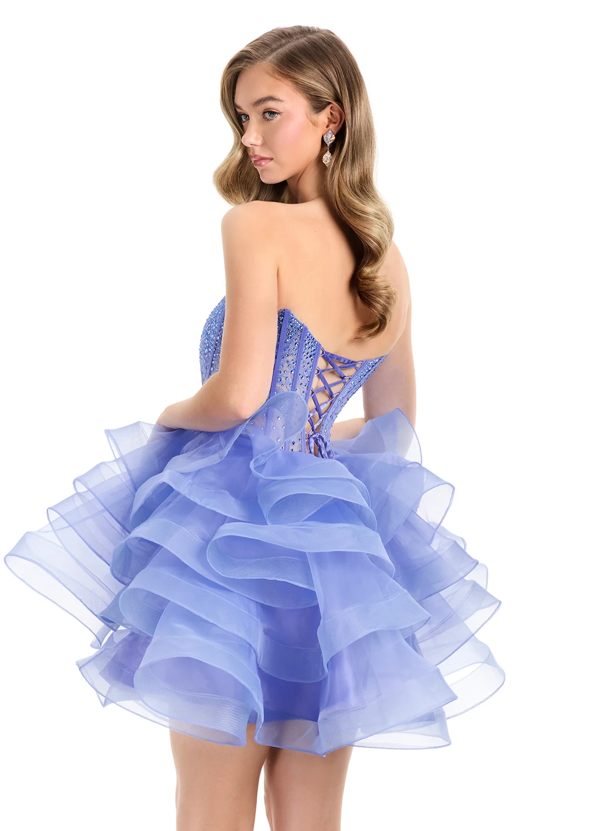Ashley Lauren 4883 Short Ruffle Fit & Flare Sheer Corset Homecoming Dress Layer Cocktail Gown - Image 3
