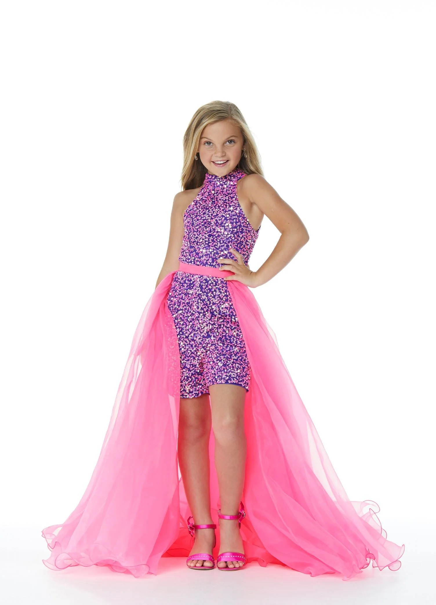 Ashley Lauren Kids 8067 Size 14 Neon Green Girls Organza Overskirt with Wire Hem Fun Fashion Pageant Girls - Image 10