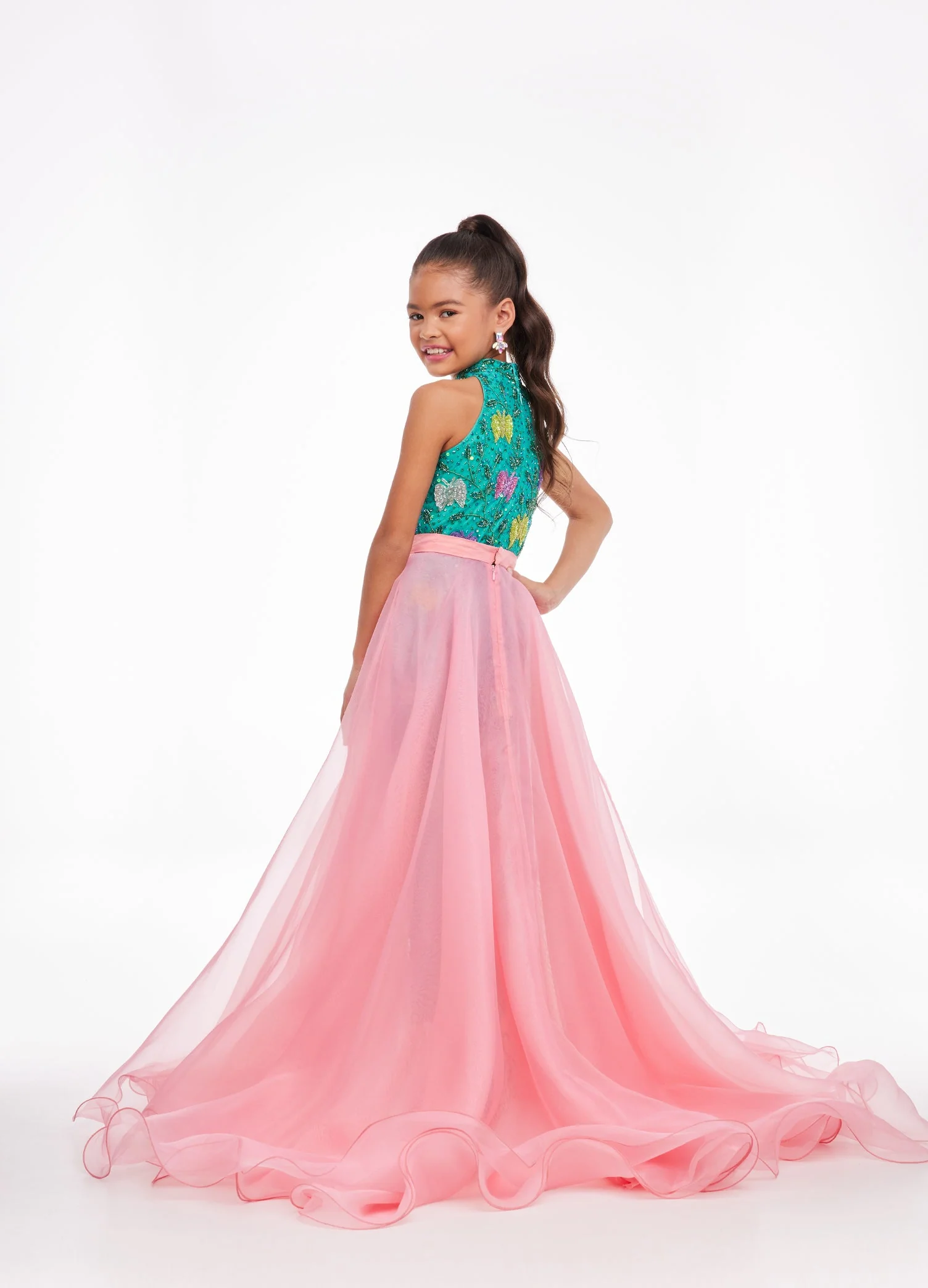 Ashley Lauren Kids 8067 Size 14 Neon Green Girls Organza Overskirt with Wire Hem Fun Fashion Pageant Girls - Image 15