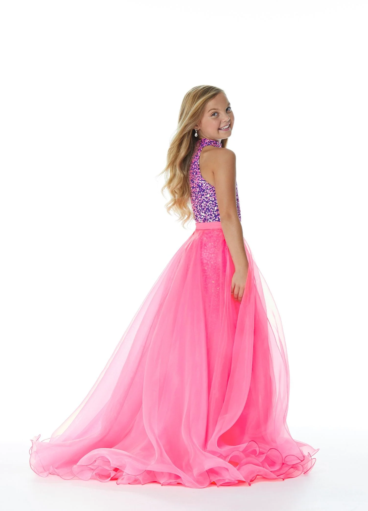 Ashley Lauren Kids 8067 Size 14 Neon Green Girls Organza Overskirt with Wire Hem Fun Fashion Pageant Girls - Image 4